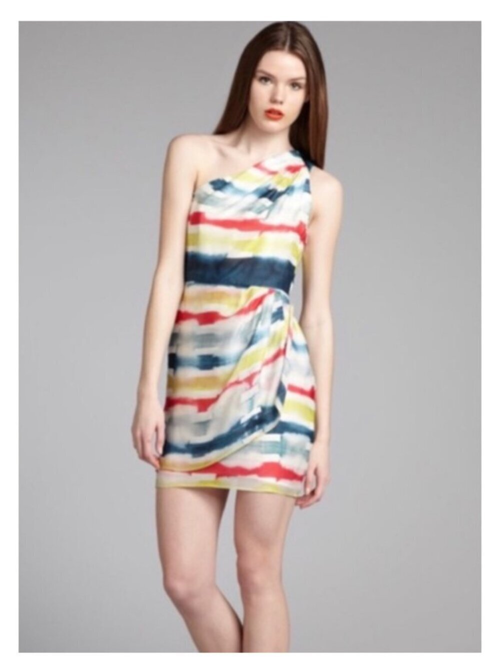 Shoshanna Silk One Shoulder Mini Dress Multicolor Abstract Print Size 12